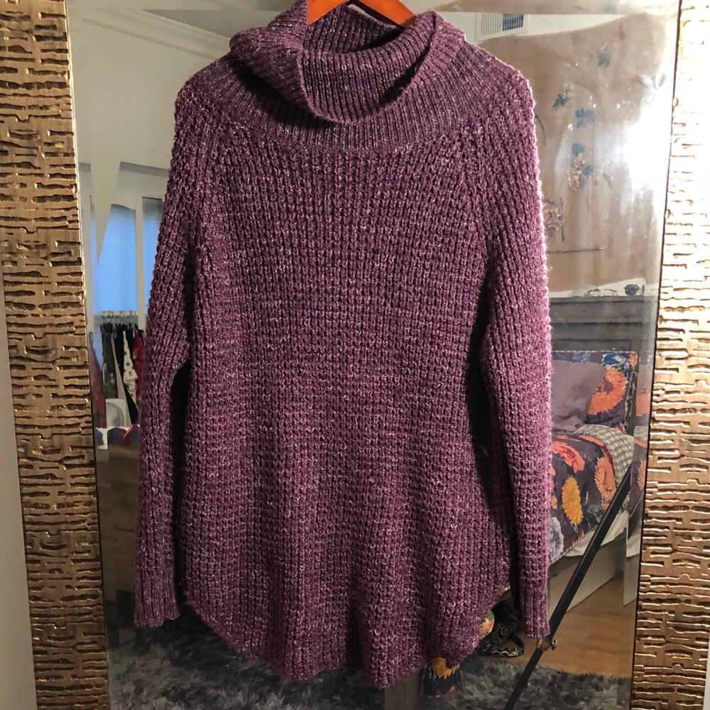 Free People chunky, burgundy cowl-neck sweater